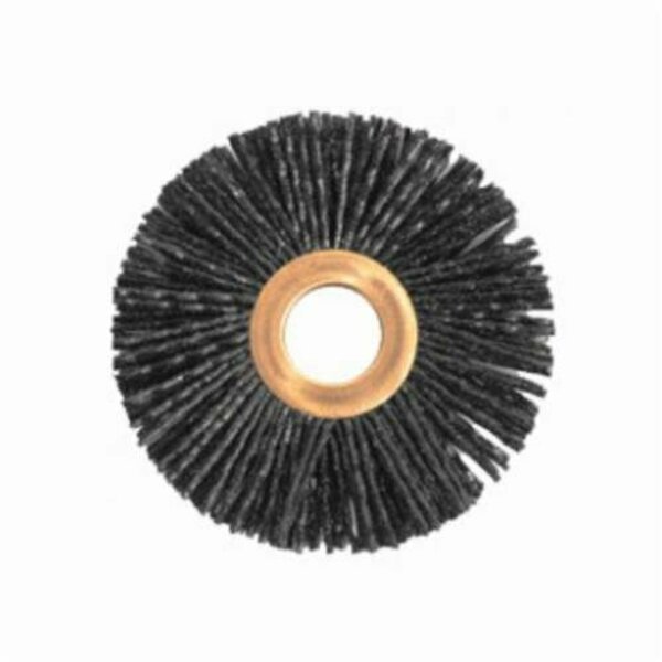 Nylox Burr-Rx Wheel Brush, Small Diameter, 3 in Brush Dia, 1/2 in Face W, 1/2 in Arbor Hole, Crimped/Round 17567